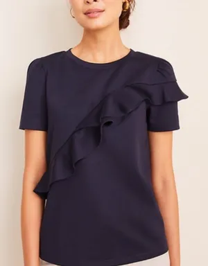 Ann Taylor Navy Blue Ruffle Accent Short‎ Sleeve Blouse Top Womens Size Medium thumbnail 1