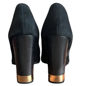 Tory Burch Maddie Suede Pumps Black Gold Logo Block Heel Size 9 thumbnail 5