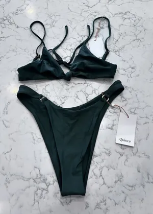 NWT Quince Palm Green Knot Tie Bikini Top & Ring High Leg Bottom Set Size Small thumbnail 1