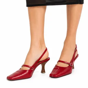Nine West Red Leather Square Toe Mary Jane Slingback Heels 8.5M Y2K thumbnail 2