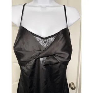GUESS Lace-Trim Slip Dress Black Satin Midi Y2K Minimalist Wedding Guest‎ thumbnail 4