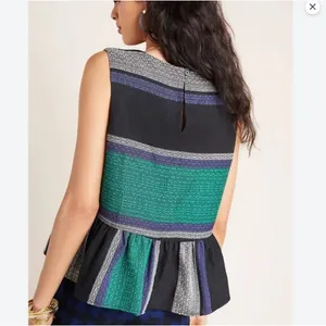 Corey Lynn Calter Anthropologie Woven Striped Peplum Sleeveless Blouse Green S thumbnail 13