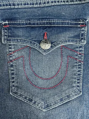 True Religion Becca Jeans Sz 31 Mid Rise Bootcut Flap Pocket Dark Wash Stretch thumbnail 9