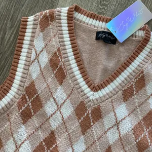 Urban Outfitters Y2k 2000s preppy Argyle academia sweater vest brown tan neutral medium new nwt thumbnail 5