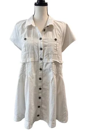 Free People Women’s White Button Up Shirt Dress Size L thumbnail 1
