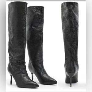 New! All Saints Women's‎ Nori Shimmer Knee High Boots Leather Black Sz 7 $429 thumbnail 2