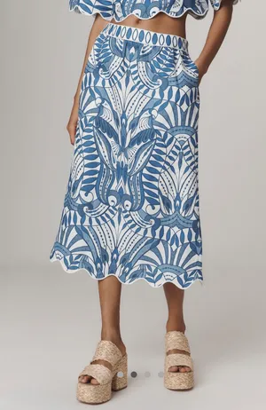 FARM Rio Lace Nature Euroflax™ Premium Linen Midi Skirt, Size XXS thumbnail 3