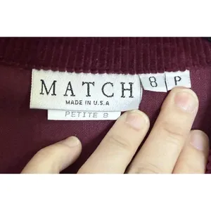Match 8P Dress Cabernet Burgundy Corduroy Button Down Long Sleeve Vintage NEW thumbnail 3