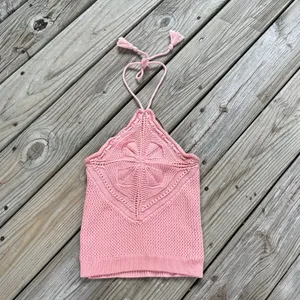 Anthropologie 525 Crochet Halter Tank Peach Tie Neck Size XS. NEW! thumbnail 4