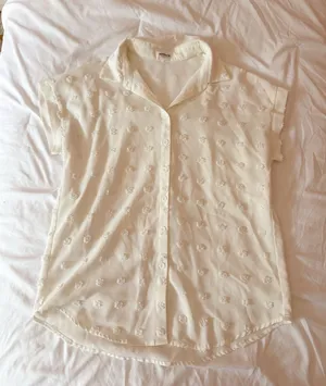 Hotouch White Roll Up Sleeve Floral Dress Button Down Shirt Size Small thumbnail 1