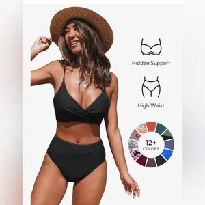 NEW CUPSHE Bikini 2 Pc Swimsuit Bathing Suit High Waisted V Neck Twist Front 2X thumbnail 5