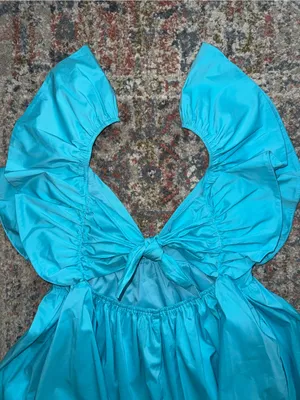 Bright Turquoise Ruffle Sleeve Babydoll Dress thumbnail 2