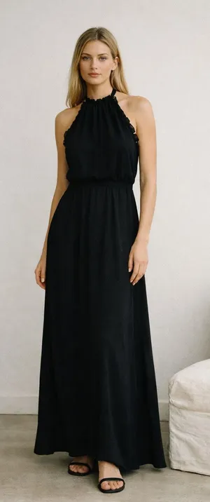 Reformation Black Halter Maxi Dress Open Back Ruffle Minimalist 90s Core Small thumbnail 1