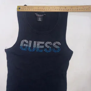 Vintage Y2K Guess Embellished Rhinestone Logo‎ Ribbed Tank Top Pink Size M thumbnail 5