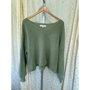 LOFT Women's 100% Cotton Dolman Long Sleeve Drop Shoulder Sage Knit Sweater L thumbnail 2