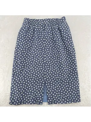 Vintage Straight Skirt Blue Gray with White Leaves Cottagecore Nature Medium thumbnail 2