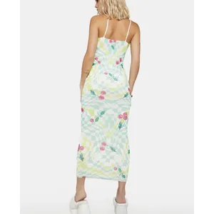 AFRM Amina Mesh Midi Slip Dress Size XS Green Checkered Red‎ Cherry Print thumbnail 2