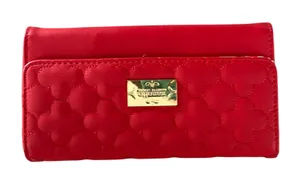 Nanette Lepore Quilted Red Trifold Floral lined wallet clutch thumbnail 1