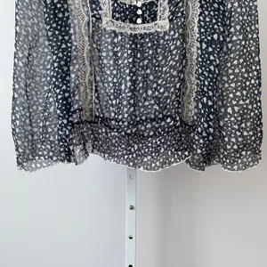 Do & Be Heart Print Lace Trim Babydoll Coquette Fairy Sheer Blouse S Navy thumbnail 5