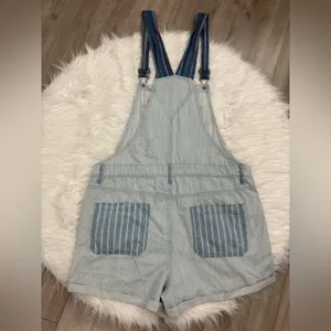 🆕 American Eagle Outfitters Blue and White Striped Overalls Size L thumbnail 2