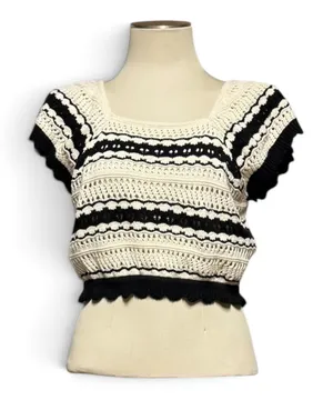 Freshman 1996 Cotton Cropped Sweater Square Neck Black Cream XL thumbnail 1