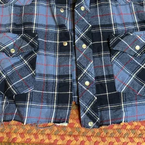 Vtg Blue Flannel Wrangler Pearl Snap Crop Cut Off Western Cowgirl thumbnail 3