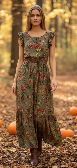 Le Ragazze Italy Silk Blend Floral Ruffle Maxi Dress L Get ready for autumn thumbnail 1