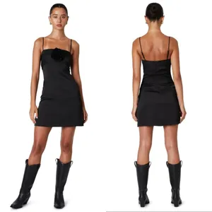 NWT NIA Rosa Mini Dress Satin Black Size Medium thumbnail 3