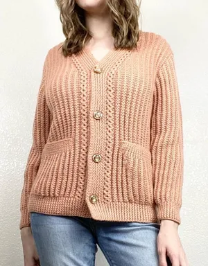 Vintage Light Orange Knit Button Up Cardigan Sweater thumbnail 1