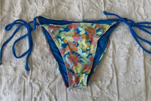 Tilly's XS Blue Floral Tie-Side Bikini Bottoms thumbnail 1