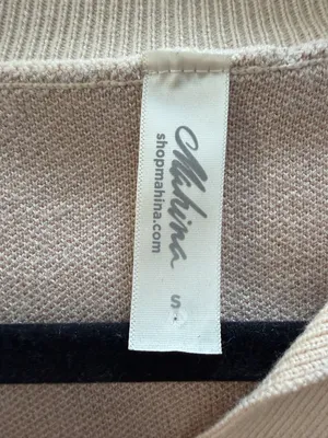 Mahina COlor Block Neutral Crop Collared Sweater Top Size Small Check thumbnail 6