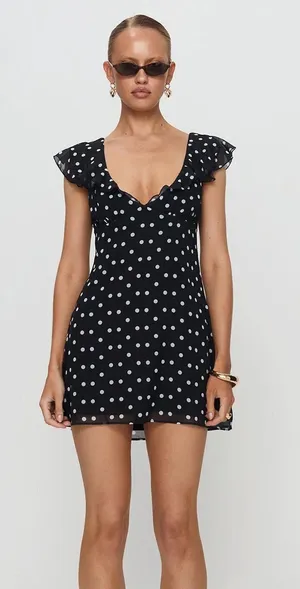 Princess Polly I Guess So Dress Blacl Polka Dot thumbnail 1