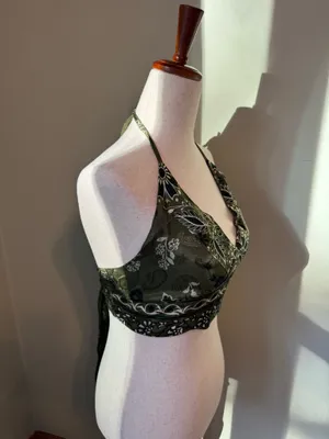 Green Silk Cropped Tie Top thumbnail 2