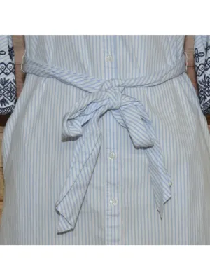 Cremieux Womens SZ 0 Blue White Striped Embroidered Bell Sleeve Tie Waist Dress thumbnail 4