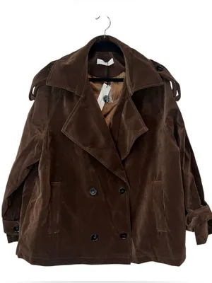 Commense Lapel Oversized Faux Suede Jacket NWT Large Dark Brown Double Breasted thumbnail 4