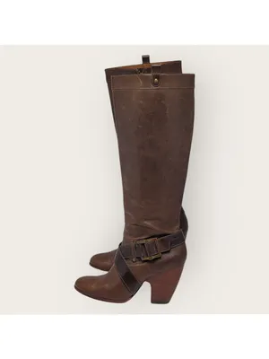 Frye Andrea Belted Tall Full Zip Brown Leather Riding Boot Size 10M 77321 thumbnail 12