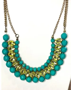 Vintage Gold Chain Turquoise & Yellow Gemstone Statement Necklace thumbnail 1