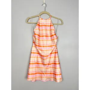 Nia Pink Multi Plaid Satin Mini Backless Slip Dress Large NWT Spring Coquette thumbnail 9
