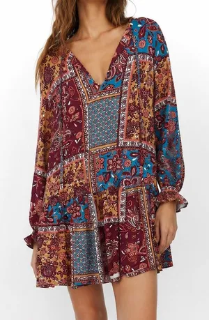 NWT Zara patchwork boho western floral long sleeve mini dress NEW size M medium thumbnail 1