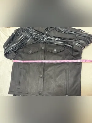 Juicy Couture Black Faux Suede Fringe Trucker Jacket Size Medium thumbnail 14