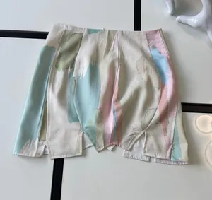 PrettyLittleThing Watercolor Pastel Mini Skirt with Asymmetric Slit Hem - Size US 2 thumbnail 1