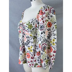 Velvet by Graham & Spencer‎ Floral Cotton Puff Sleeve Blouse White Multi Size M thumbnail 7