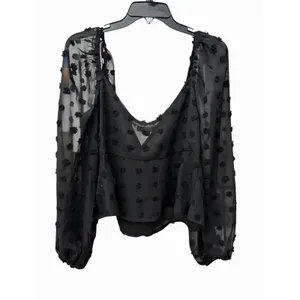 Lulu's Blouse XL‎ Cropped Black Clip Dot Balloon Sleeves Halter Babydoll #AA9-1 thumbnail 9