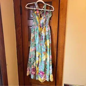 H&M Green Floral Halter Maxi Dress with Yellow & Purple Blooms thumbnail 10