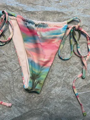 Frankies Bikinis bikini bottom tropical watercolor print with tie sides medium thumbnail 1
