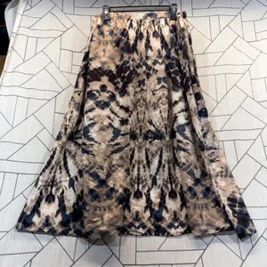 Simply Vera Vera Wang Skirt XL Tan Navy Tie Dye‎ Elastic Waist Midi A-Line thumbnail 2