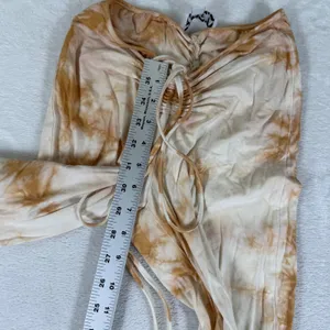 I.AM.GIA Tan White Tie Dye Ruched V-Waist Wide Leg Flare Pants XS thumbnail 4