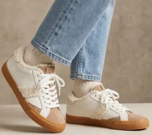 Marc Fisher‎ Ltd. Sidewalk Low Top Sneakers White Leather Sherpa Suede Size 6 thumbnail 1