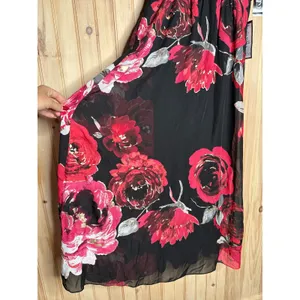 NWT SLNY Cowl Neck Floral Maxi Dress Black Red Floral Flutter Sleeve Size 6 thumbnail 7