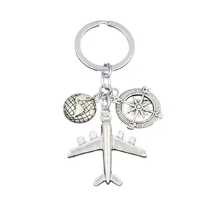 Airplane Aviation World Globe Travel Compass Charm Keyring Keychain thumbnail 2